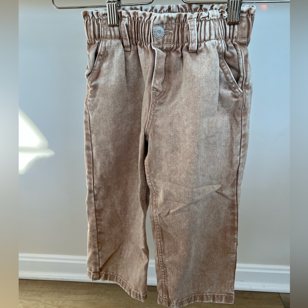 H&M Wide Leg Beige Tan Denim Paperbag Jeans - Girls 4T